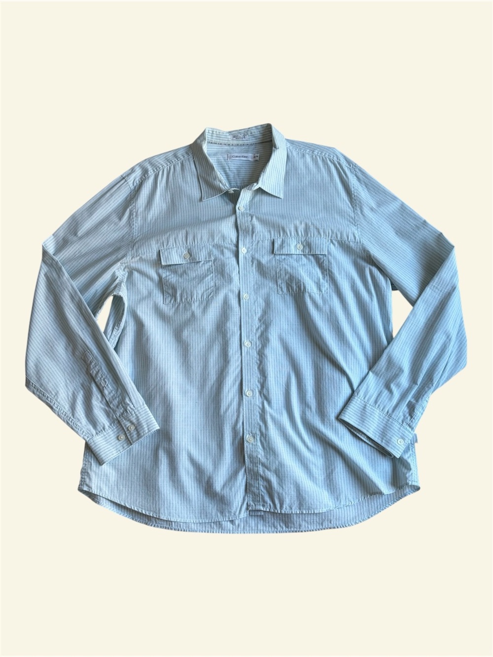 Calvin Klein Blue Striped Button Down Shirt Long Sleeve Y2K 100% Cotton Mens XXL